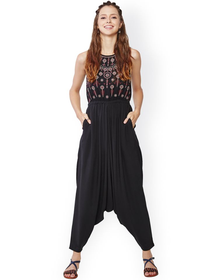 Global Desi Black Embroidered Jumpsuit