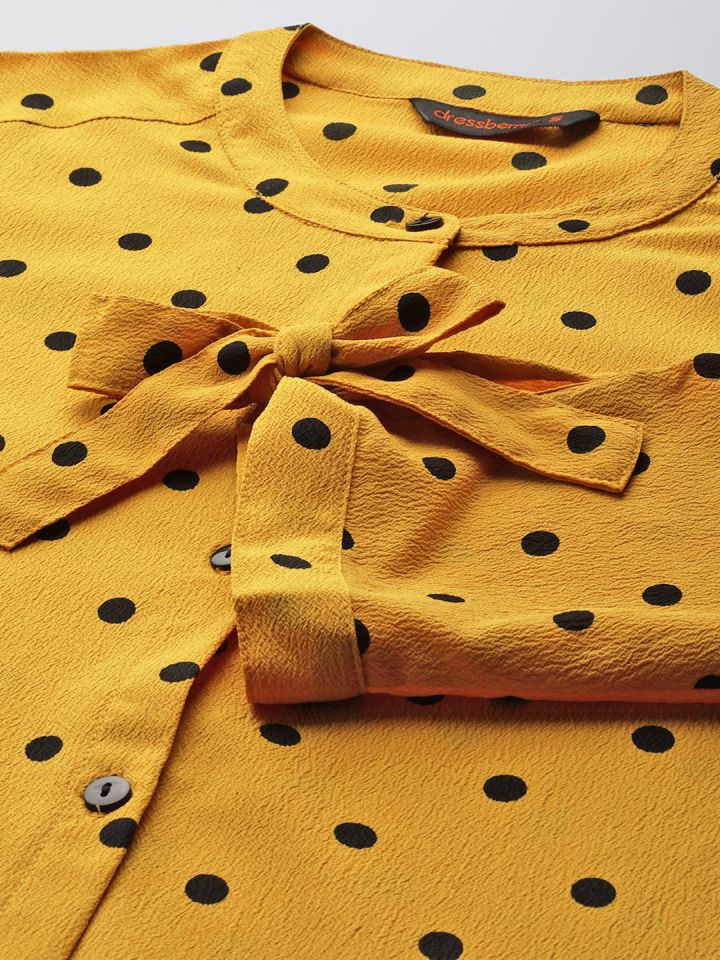 Yellow top with 2025 black polka dots