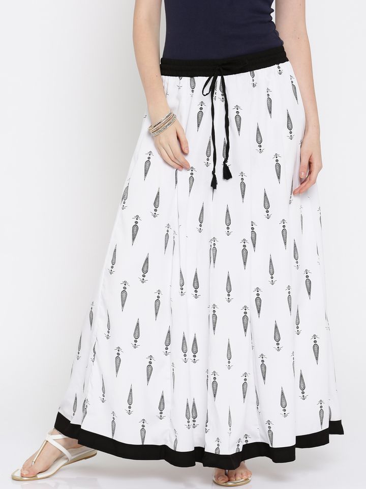 White printed long skirt clearance