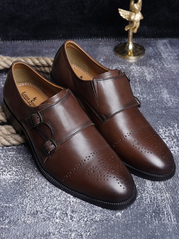 Buy LOUIS STITCH Men Brown Textured Genuine Italian Leather Formal Handmade  Monk Shoes - Formal Shoes for Men 14351360