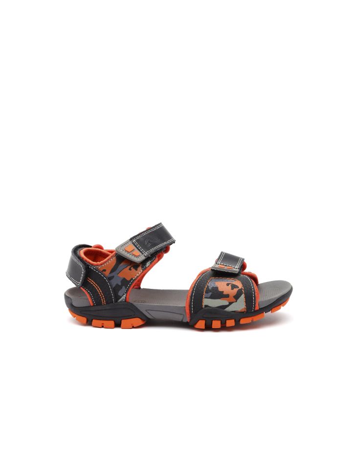 Clarks Boys Black Camouflage Print Zalmo Go Jnr Leather Sandals