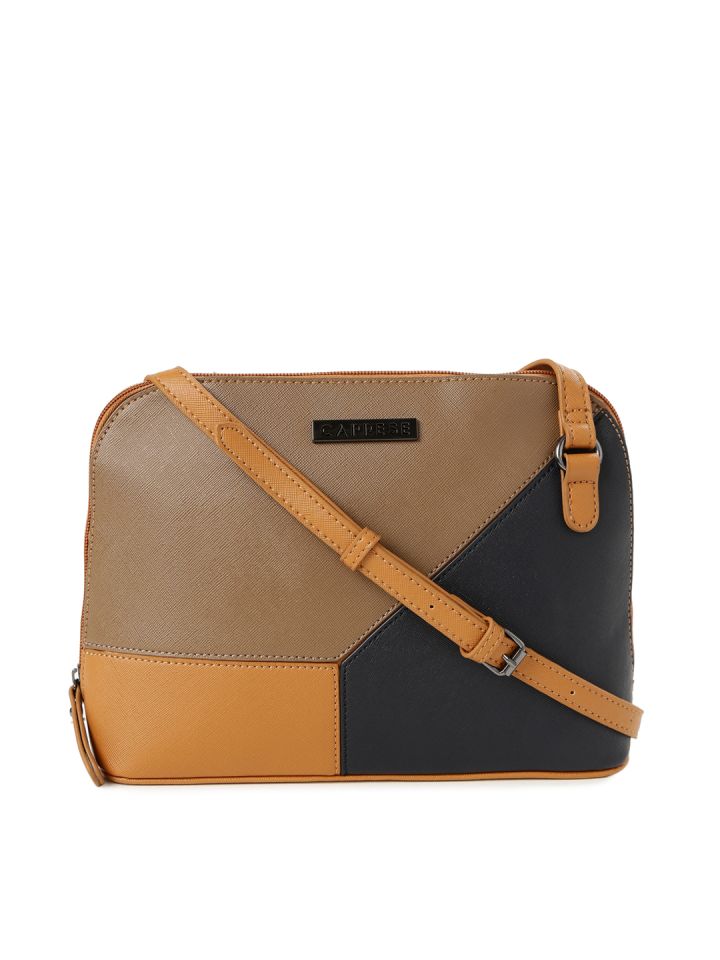 Buy Caprese Tan Brown Black Colourblocked Sling Bag Handbags