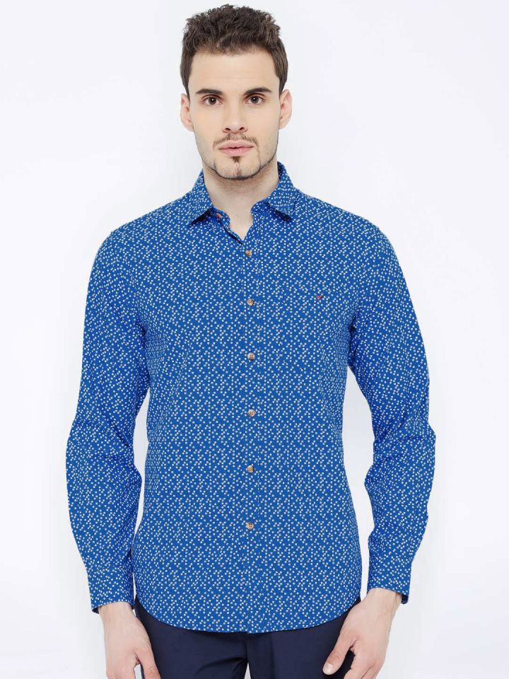 Buy Wills Lifestyle Men Blue Slim Fit Printed Casual Shirt