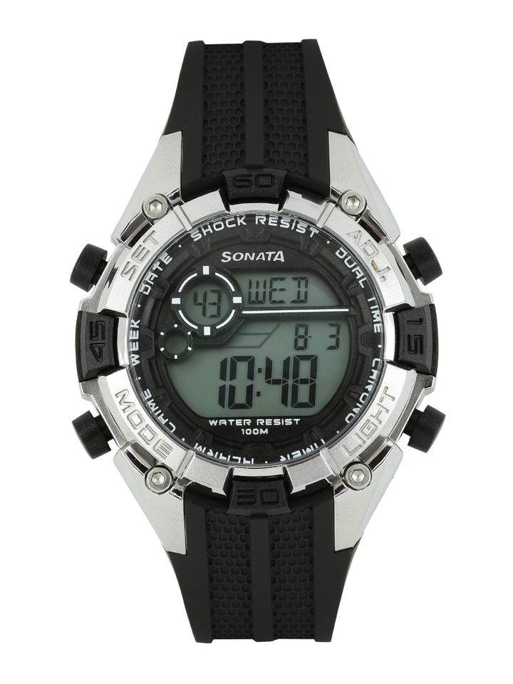 sonata black digital watch