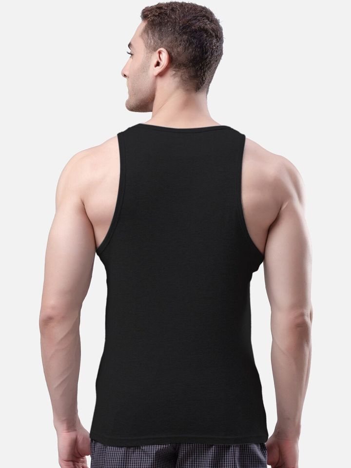 Buy Men Premium Black Cotton Blend Vest - Underjeans By Spykar