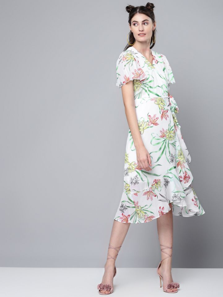 Green white top floral dress