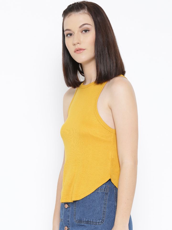 FOREVER 21 Women Mustard Yellow Self Striped Tank Top