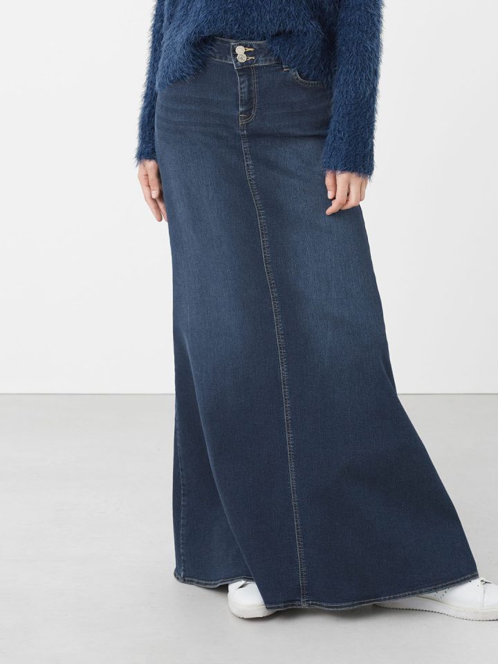 Long denim skirt myntra on sale