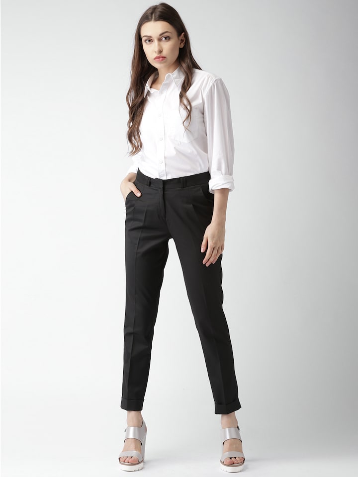 Buy STOP Black Solid Regular Fit Polyester Womens Formal Pants  Shoppers  Stop