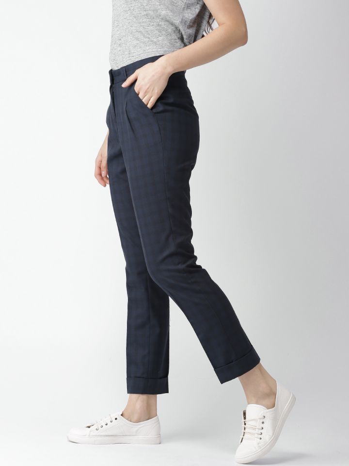 Buy STOP Navy Solid Regular Fit Womens Formal Wear Trousers  Shoppers Stop