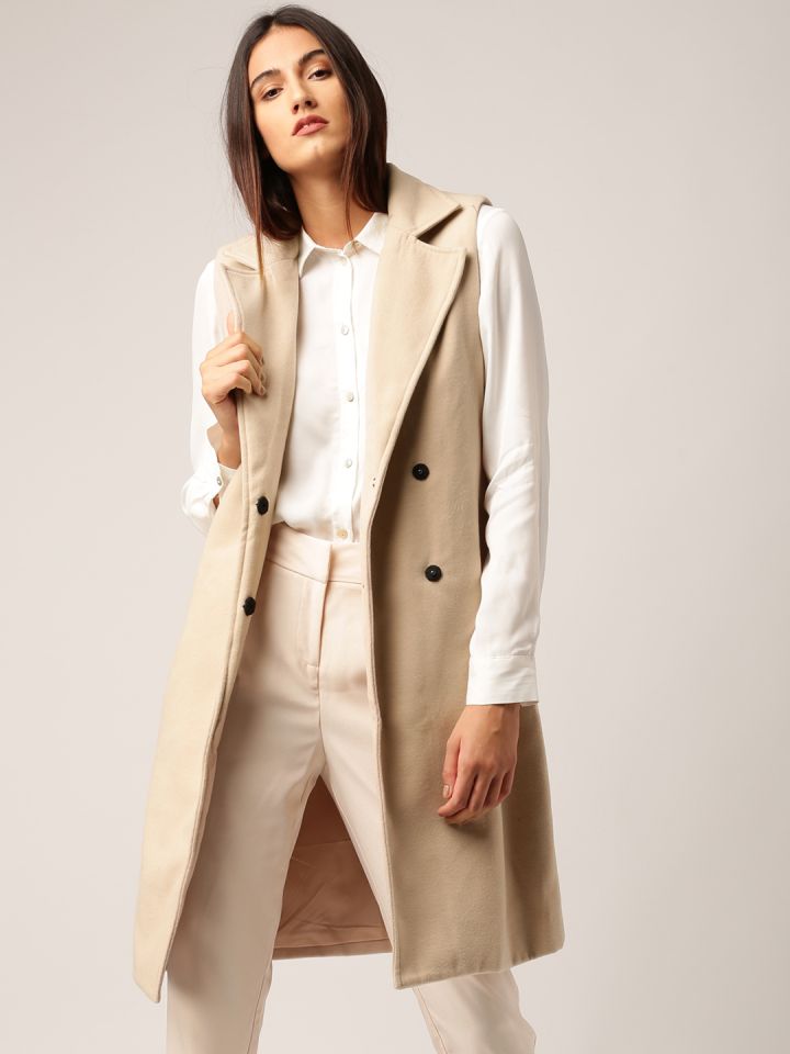 Buy All About You Beige Sleeveless Longline Overcoat - Coats for Women  1454699