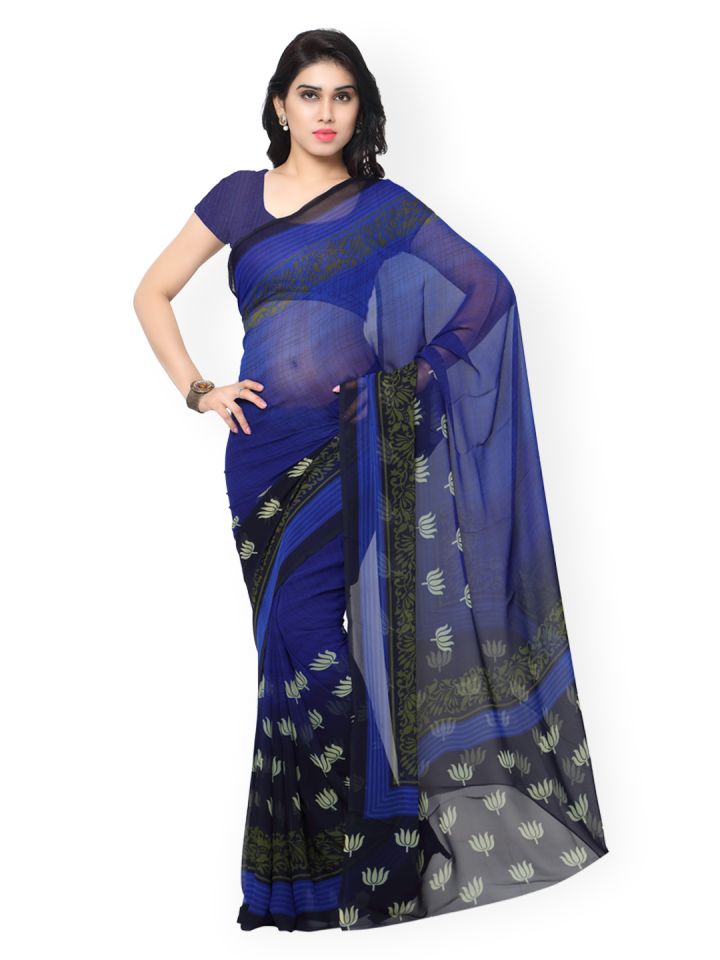 Buy Vaamsi Blue Georgette Floral Print Saree Sarees for Women
