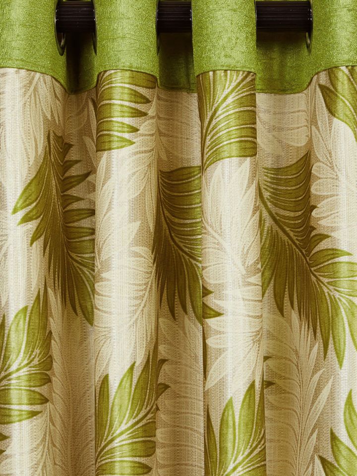 Cortina Set Of 3 Leaf Print Window Curtains And Sheers For Uni 1462009 Myntra Window Curtains And Sheers, Green Patterned Curtains