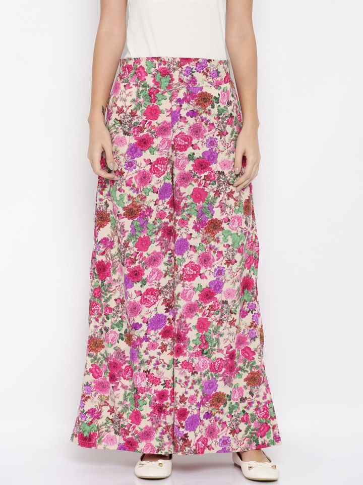 Rigoglieoso Multicoloured Floral Print Palazzo Trousers