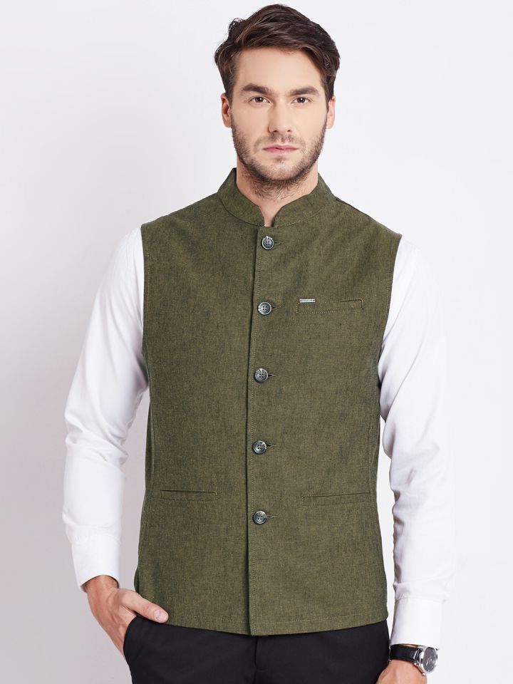 Olive green shop nehru jacket