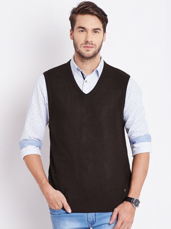 Numero Uno Men Coffee Brown Sleeveless Sweater