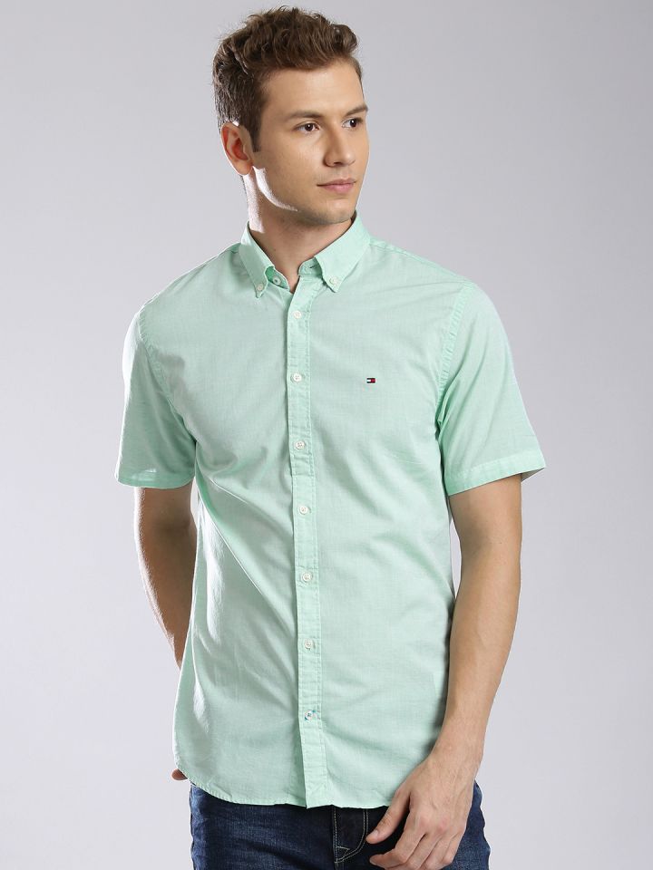 Mint green tommy hilfiger shirt on sale