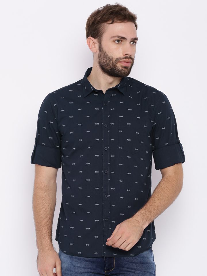 Buy HIGHLANDER Men Navy Blue Slim Fit Printed Casual Shirt