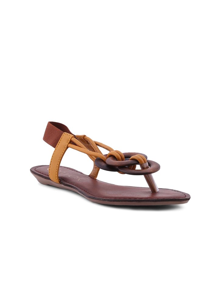 Buy Catwalk Women Brown Mustard Yellow Leather Flats Flats for