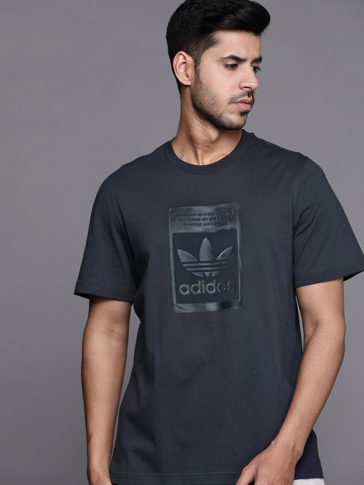 ADIDAS Originals Men Navy Blue Pure Cotton Brand Logo Printed Camo Pack Sustainable T shirt