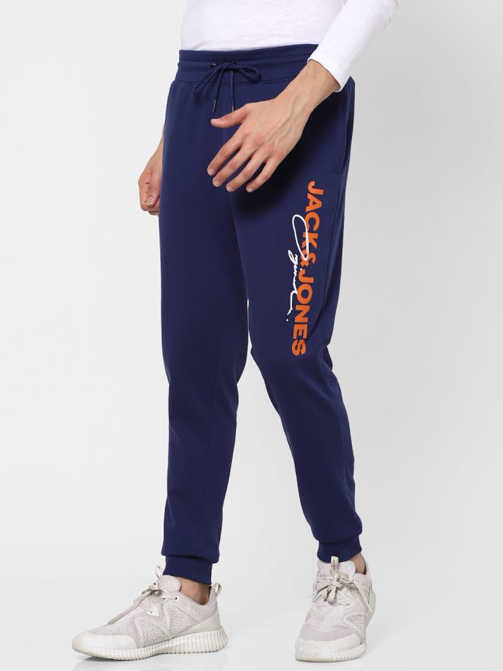 Buy Jack Jones Dark Blue Brand Logo Printed Track Pants Track