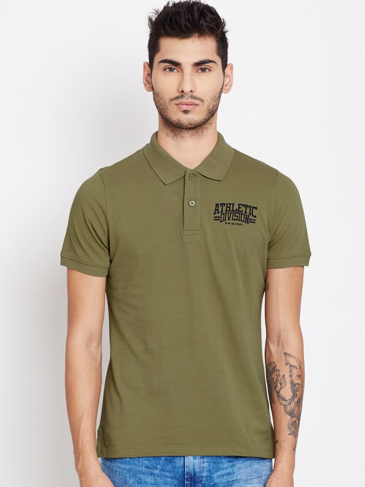 Buy American Swan Men Olive Green Polo T Shirt Tshirts For Men 1484611 Myntra Free shipping cod easy returns and exchanges.