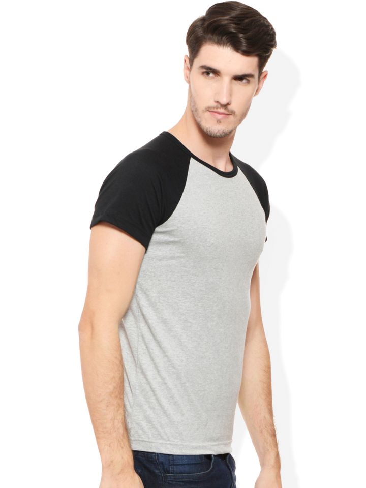 Buy Rigo Grey Melange & Black Colourblocked Smart Fit T Shirt