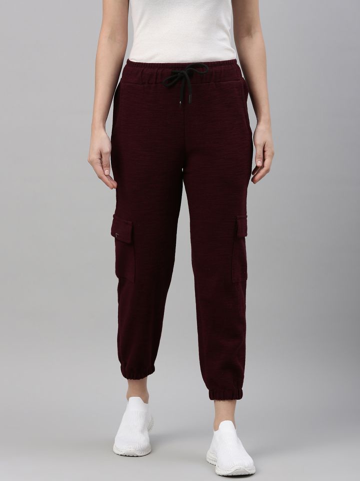Buy Campus Sutra Women Maroon Self Design Cotton Active Joggers