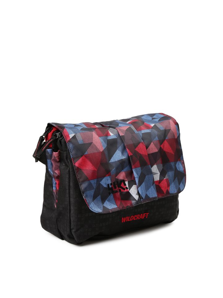 Wiki by Wildcraft Men Black Red Printed Messenger Bag