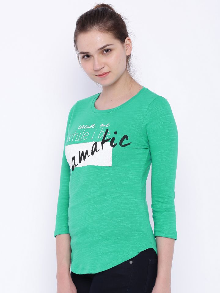 Deal Jeans Women Green Printed Regular Top