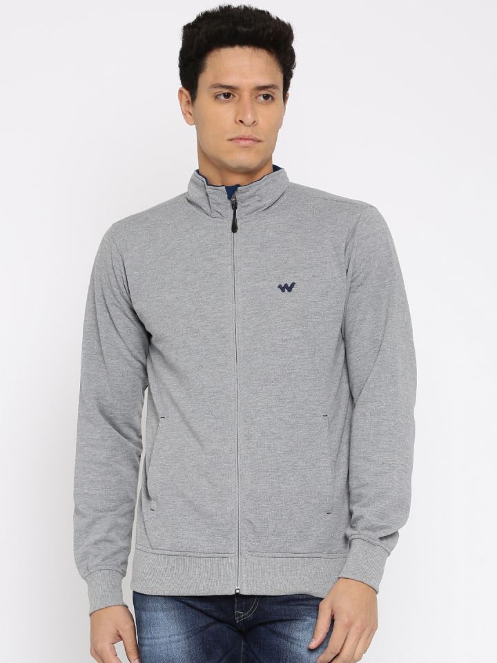 Buy Wildcraft Men Grey Melange Solid Front Open Zip Sweatshirt
