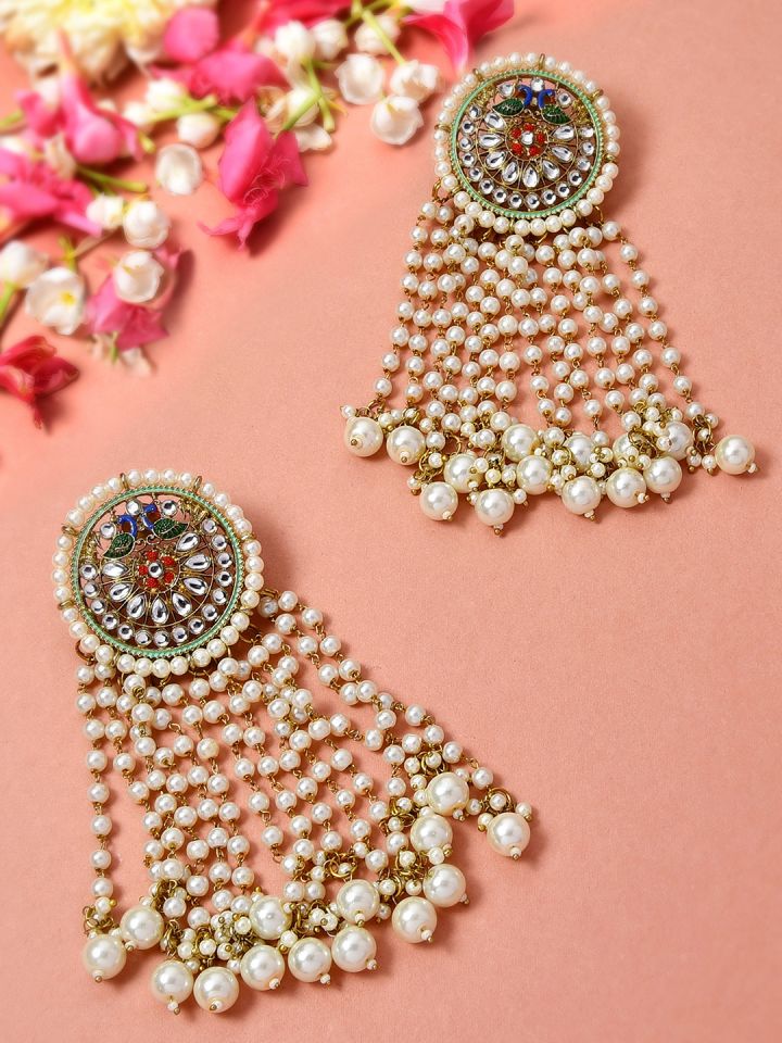 Buy Zaveri Pearls Multicoloured Contemporary Jhumkas Earrings