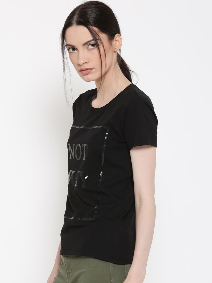 Buy Silvian Heach Women Black Printed Round Neck T Shirt Tshirts