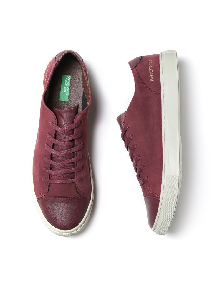 Buy United Colors Of Benetton Men Burgundy Suede Sneakers