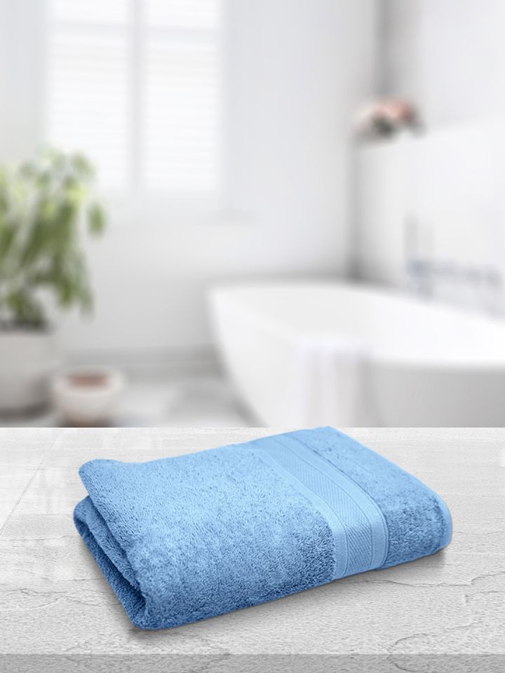 Buy MYTRIDENT Blue Solid Pure Cotton 500 GSM Soft Plush Bath Towel