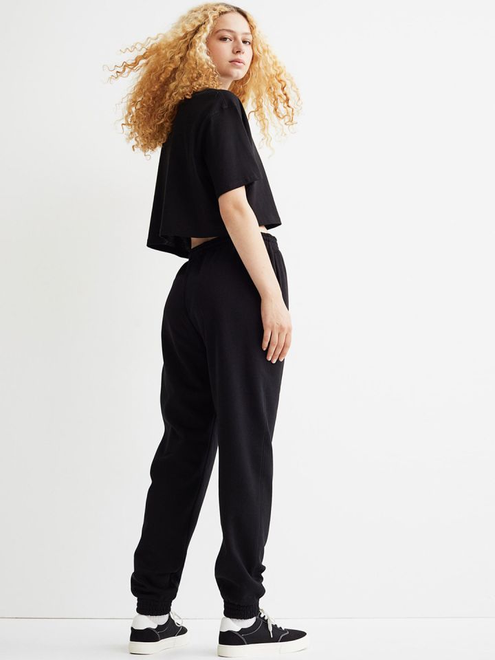 Buy H&M Women Black High Waisted Joggers - Trousers for Women