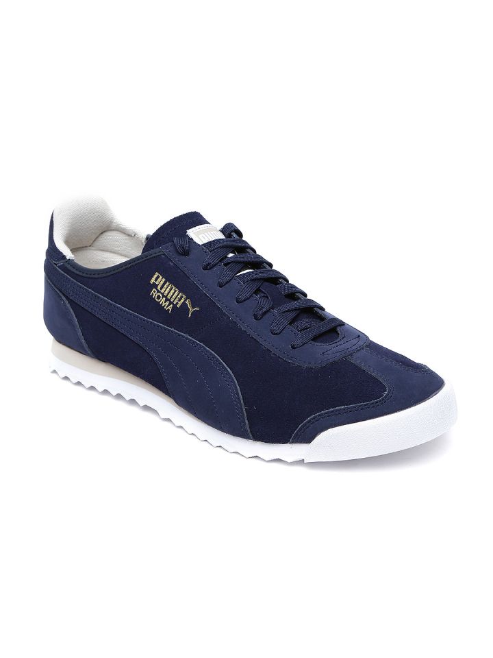 Buy Puma Unisex Navy ROMA OG Solid Regular Leather Sneakers