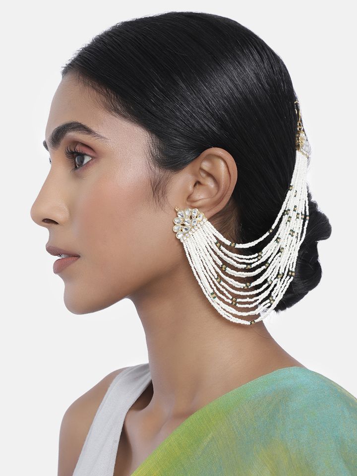 Buy I Jewels White Green Gold Plated Classic Ear Chain Earrings