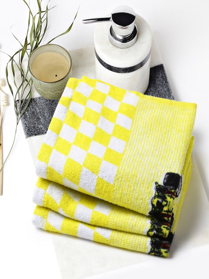 Buy BOMBAY DYEING Boys Set Of 3 Yellow Printed Cotton 360 GSM Face