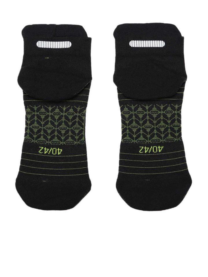 Reebok Unisex Black Green OS Patterned Ankle Length Running Socks