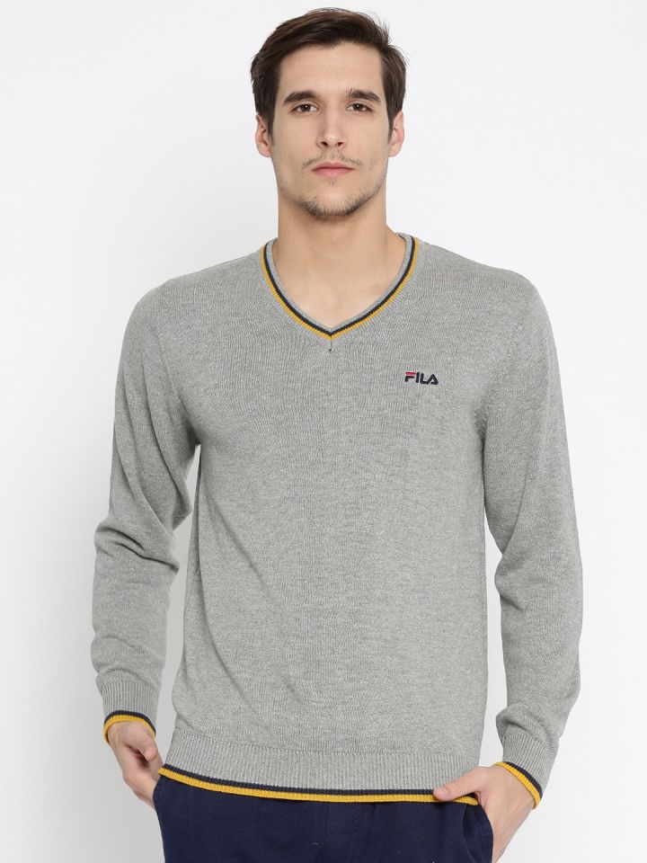 Buy FILA Men Grey Solid Sweater Sweaters for Men 1502678 Myntra