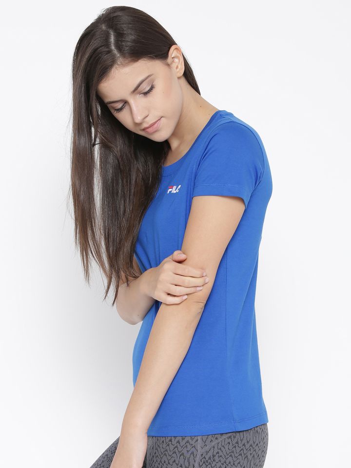 FILA Women Blue Solid Round Neck T shirt