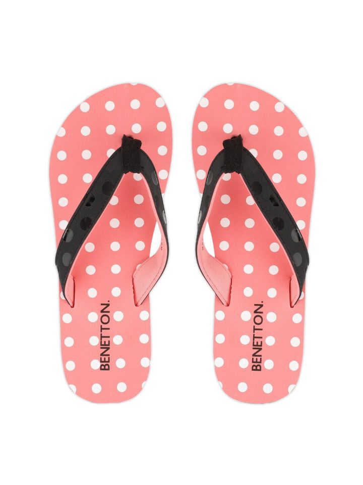 United Colors of Benetton Women Peach Black Polka Dots Flip Flops