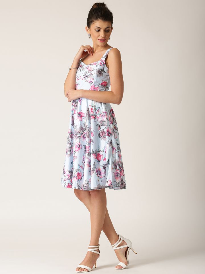 Buy QUIZ Women Blue Printed Fit Flare Dress Dresses for