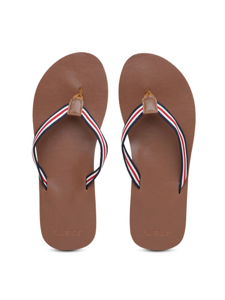Buy Flipside Men White Brown Striped Flip Flops Flip Flops for
