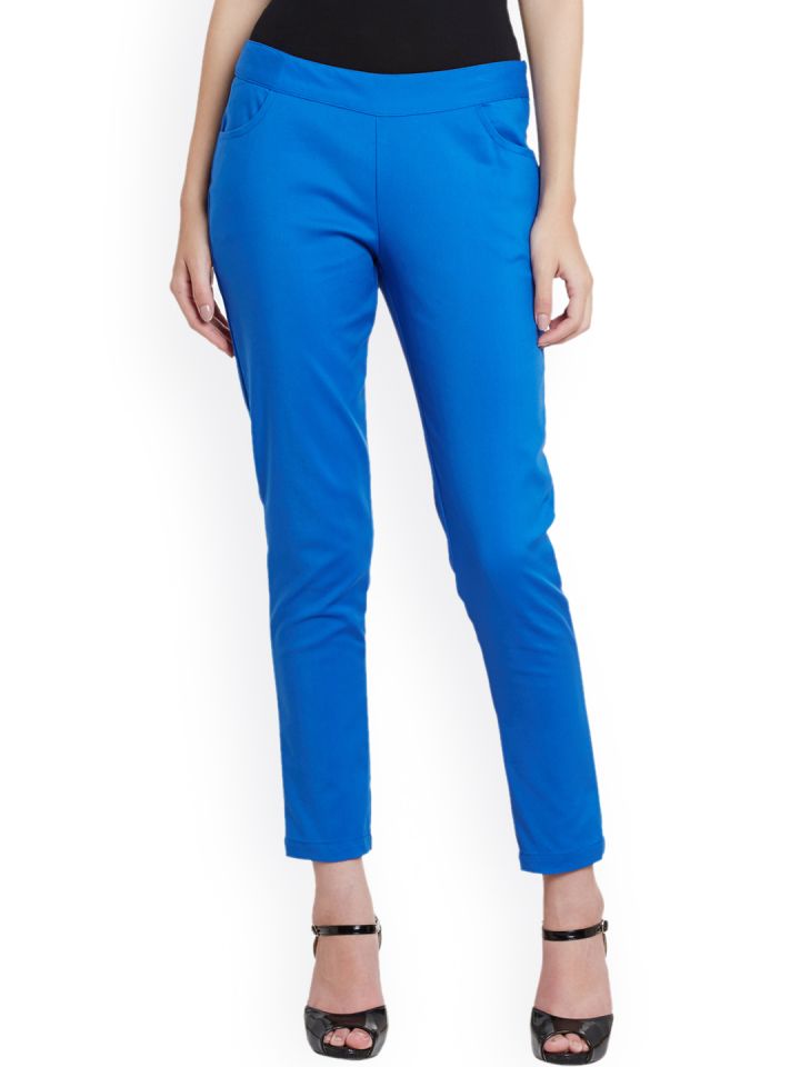 Slim Fit Ankle Length Flat-Front Trousers