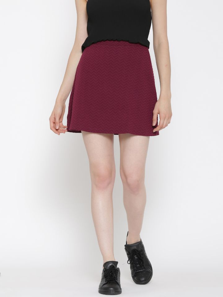 MANGO Burgundy Chevron Patterned Mini A Line Skirt