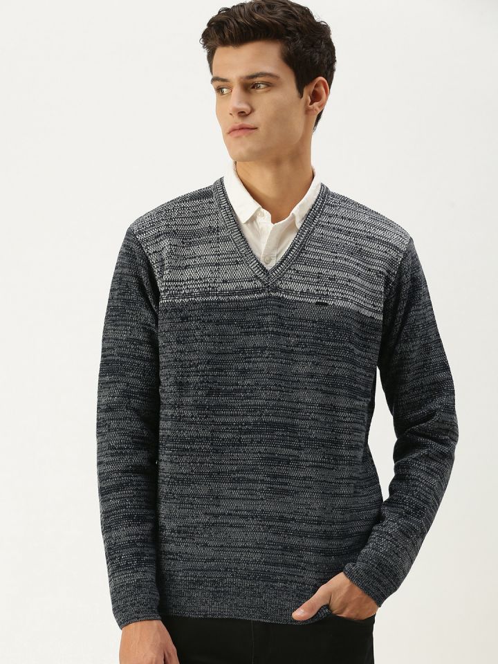 Proline Active Men Navy Blue Grey Colourblocked Pullover Sweater