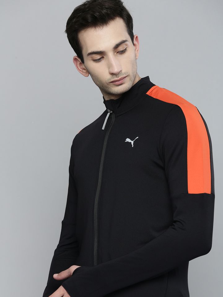 one8 x Puma Men Black Orange Colourblocked Virat Kohli Sporty Track Jacket