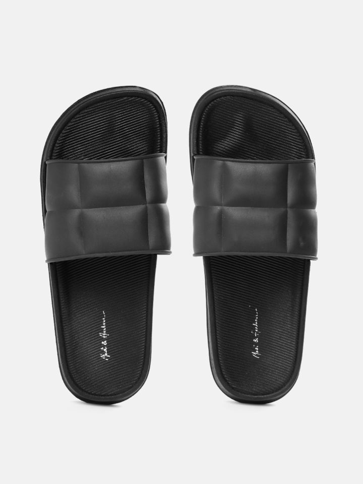 Black quilted sliders sale